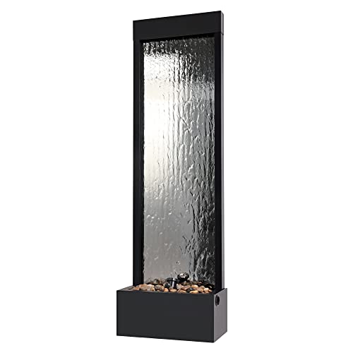 Pondo Mirror Waterfall Fountain With Stones And Light For Indoor/Outdoor, 20" L X 9" W X 59" H, Mirrored Silver Christmas Decor #TOP27