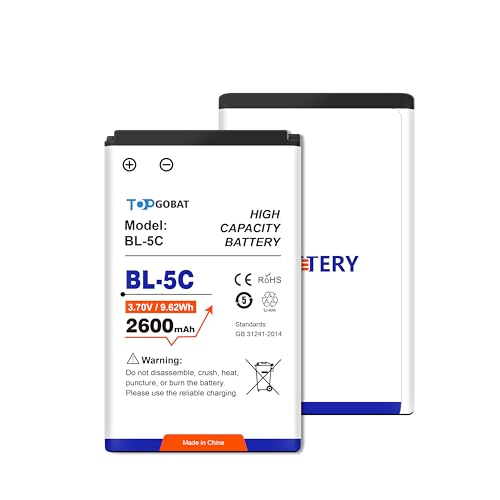 TOPGOABT 2Pcs BL-5C Akku, 2600mAh Akku mit hoher Kapazität kompatibel für Geräte verwendet BL-5C Akku Radio BT Lautsprecher Kamera