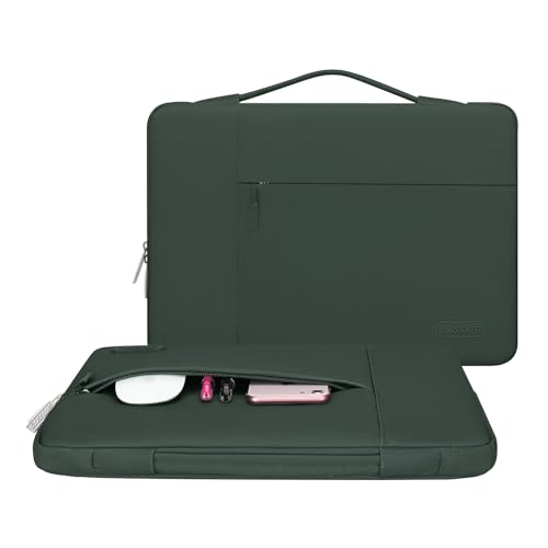 Image of MOSISO Laptop Case 13.3 inch, 13-13.3 inch Laptop Sleeve with Handle Compatible with MacBook Air /Pro 13 /Pro 14 M5 M4 M3 M2 M1,HP Dell ASUS Lenovo, Polyester Multifunctional Computer Bag,Midnight Green