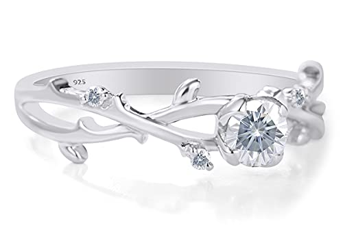 SAVEARTH DIAMONDS Twisted Leaf Design, 1/2 Carat Center Round Cut Moissanite Lab Created Diamond Solitaire Engagement Promise Ring In 14k Gold Over Sterling Silver (0.55 Cttw)3