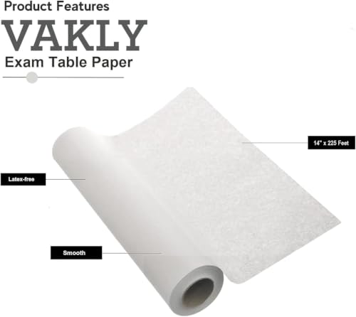 Image of Vakly Exam Table Paper Roll 14 in x 225 ft Smooth, Disposable, 2 Rolls (12)