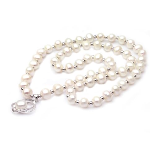 Aqxyxsw Véritable perle d'eau douce blanche long collier 60 cm for les femmes 925 bijoux en argent sterling cadeau de mariage lingli(White pearl necklace)