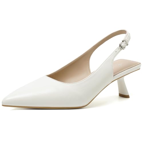 Image of Mostrin Kitten Heels for Women Pointed Toe Pumps Patent Leather Low Heel Slingback Heels with Buckle Dress Shoes for Dating Party Working