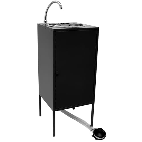 Express Water Noir, Lavandino Lavabo Lavello, Portatile Autonomo Trasportabile, con Serbatoio d'Acqua, in Acciaio Inox, con Comando a Pedale, Certificato per ASL, per Negozi e Studi Medici