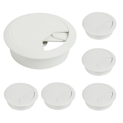 6 Pièces Passe Cable Bureau Blanc, 50mm Cache Cable Bureau, Blanc Cache Câble en Plastique pour Tables, Cache Câble pour Câble Rond, Passe Fil Bureau,...