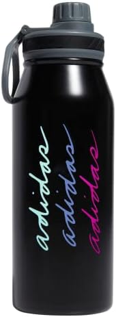 adidas 1 Liter (32 oz) Metal Water Bottle, Hot/Cold Double-Walled Insulated 18/8 Stainless Steel, Black/Pulse Mint Green/Blue Fusion, One Size