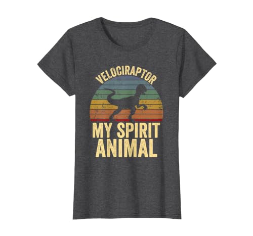 Velociraptor is My Spirit Animal Dinosaur Lovers T-Shirt, Women, Dark Heather Grey, X-Small