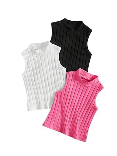 Floerns Girl's 3 Pcs Sleeveless Solid Mock Neck Rib Knit Tank Top4