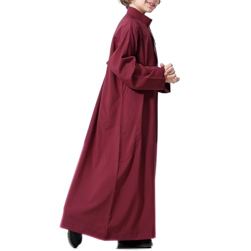 BILIKEYU Boys Girls Muslim Clothes Long Sleeve Turtleneck Buttons Down Maxi Robes with Pockets for Kids 3 to 143