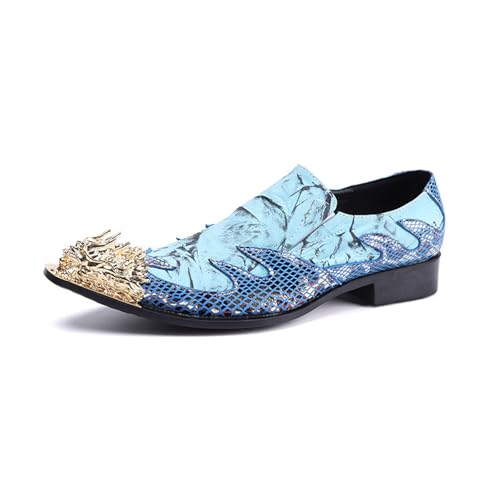 Men's Leather Shoes, Temperament Splicing Metal tip Men's Dress Shoes, Wedding Party Banquet Nightclub Stage Host Barber Uniform Office Work Shoes