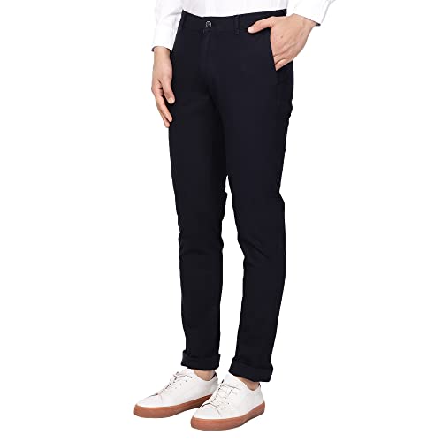 Image of Blackberrys Men's Textured Beige Slim-Fit Trousers |Office Wear & Casual Wear