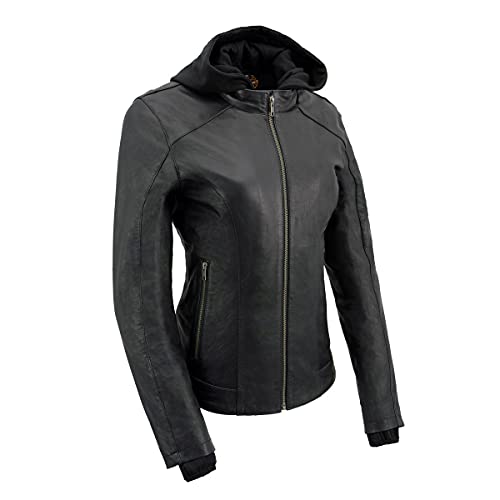 Image of Milwaukee Leather Women's Premium Leather Motorcycle Riding Jacket With Removable Hoodie Liner