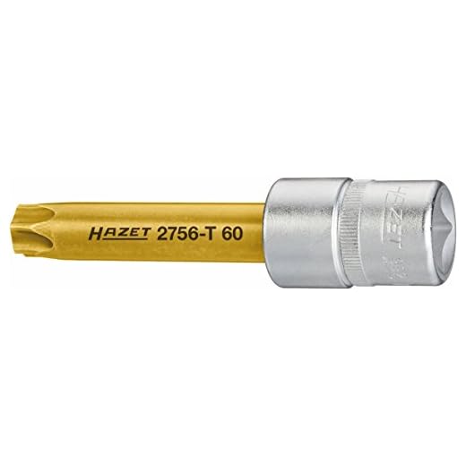 Hazet Kardanwellen Schraubendreher-Einsatz 2756-T60 ∙ Vierkant hohl 12,5 mm (1/2 Zoll) ∙ Außen TORX Profil ∙ Schlüsselweite: T 60 ∙ Gesamtlänge: 103 mm, Cvd-tin Beschichtet
