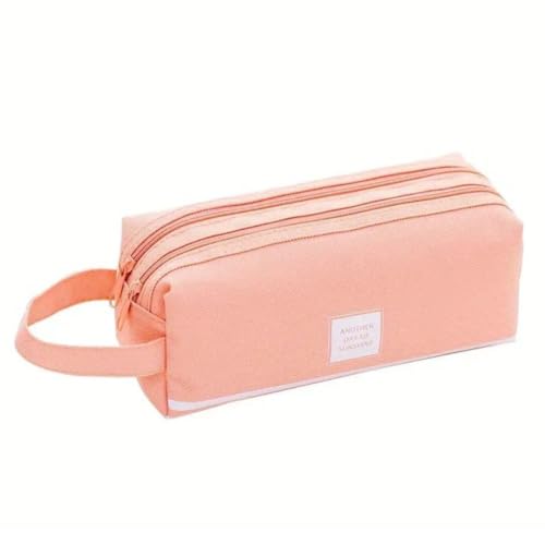 Estuche escolar grande dos compartimentos para material escolar, cartuchera organizador con cremalleras para niños y adolescentes. Neceser con asa gran capacidad para oficina y papelería (Melón)