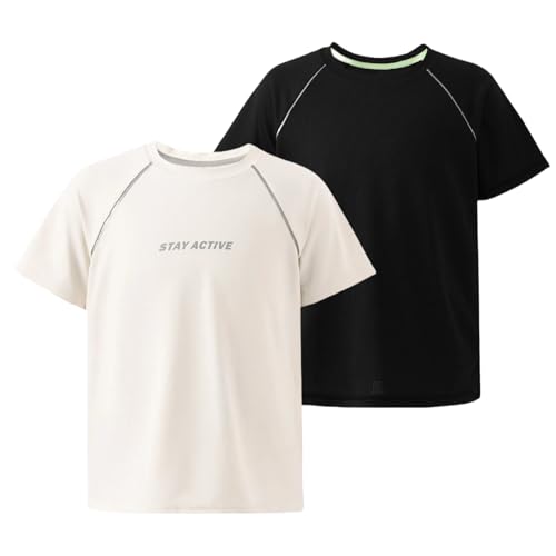 PATPAT 2 Pack Boys T-Shirts with Ultra Lightweight & Quick Dry, Short Sleeve Athletic Shirt for Kid Youth, Size US14/XL