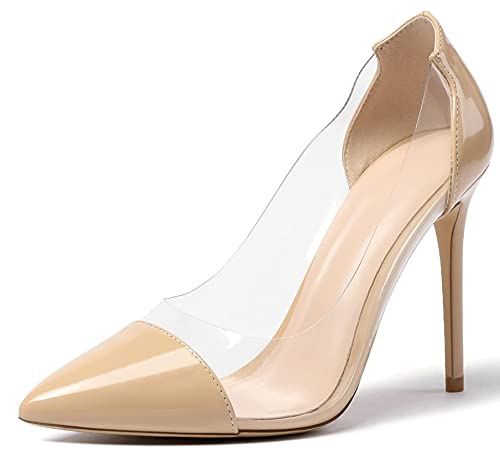 Mettesally Women's Clear High Heel Pumps Pointed Toe PVC Transparent Slip On High Heel Wedding Party Shoes