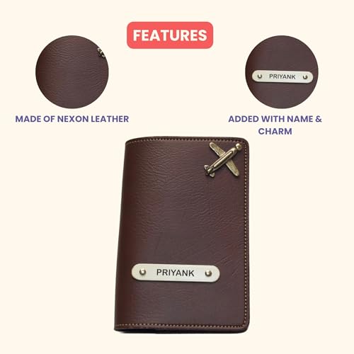 Image of YOUR GIFT STUDIO Customized Passport Holder | Personalised Passport Cover Wedding Anniversary Marriage Gifts for Couple Friend Husband Wife (Brown)