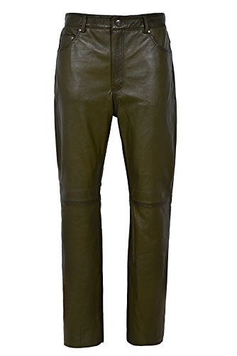 New Men's Olive Green Real Genuine Lambskin Leather Motorcycle Biker Jeans Trouser 501
