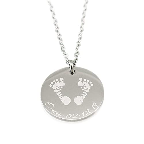 AnnBijoux Engraved Actual Footprint and Handprint Necklace For New Born Baby Miscarriage Present Memorial Remembrance High Polished Stainless Steel Jewelry