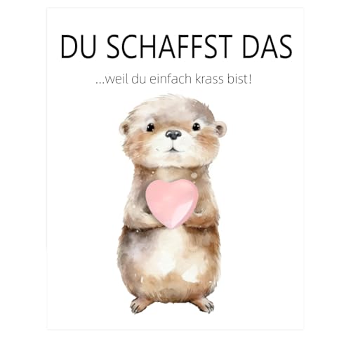 BMGRKYQX Du Schaffst Das Geschenk Glücksstein Mutmacher Geschenk Mutstein+Glückskarte+Organzasäckchen Otter Mutmacher Glücksbringer für Kinder Erwachsene