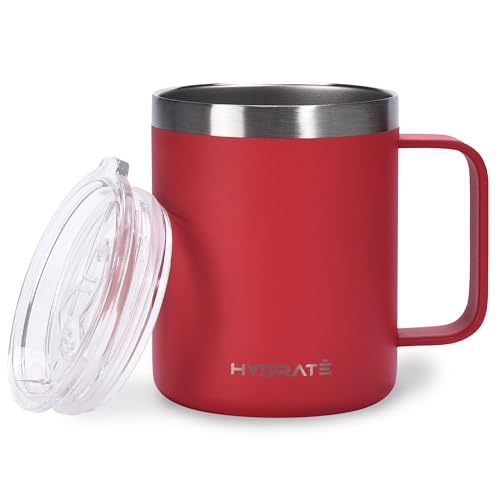 HYDRATE Travel Coffee Tumbler - 12oz - Insulated Tumbler with Double Vacuum Thermal Insulation - Secure Lid - Ideal for Coffee Enthusiasts and On-the-Go Men and Women - Travel Coffee Mugs - Red