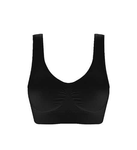 ProTech Seamless Sports Bra for Women, Comfort Wirefree Workout Yoga Sleep Bras for Girls, Ultra Thin Full Cup Crop Tops Shapewear Stretch Bras (UK, Alpha, XL, Regular, Regular, Black)