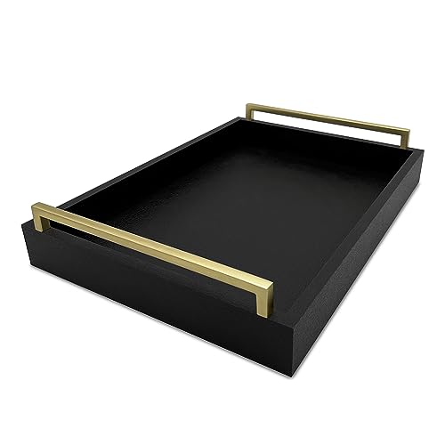 Best Modern Tray for Coffee Table: Stylish & Functional Picks 5 Montecito Home Decorative Coffee Table Tray - Shagreen Faux Leather - Ottoman Tray - Breakfast, Drinks, Liquor Serving Tray - Farmhouse to Modern - Brushed Champagne Gold Handles (Pitch Black)