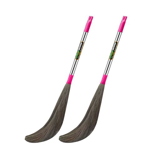 Image of BBT Phool Jhadu | Natural Grass Broom Stick for Home Cleaning | Eco-Friendly Long Handle Jhadu | Anti Dust, Lightweight & Durable Pack of- (2, NO-1)