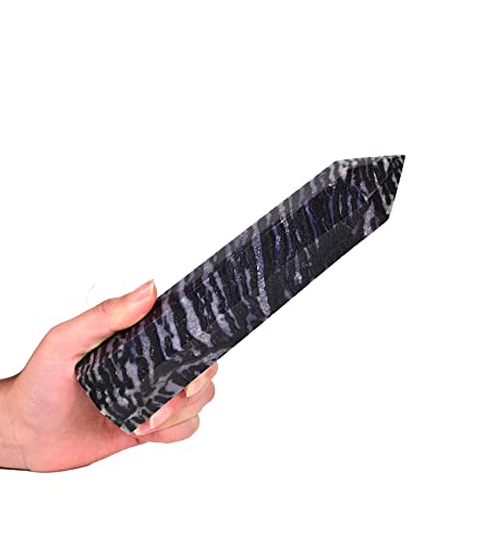 AMOYSTONE Natural Crystal Hexagonal Obelisk Wand Healing Crystal Pointed Pillar Purple Zebra Stone Texture 1-1.7 Lbs Green
