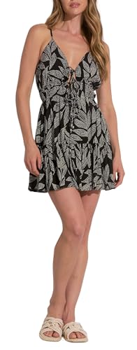 ELAN Women's Spaghetti Strap Tie Front Keyhole Cover-Up Mini Dress4