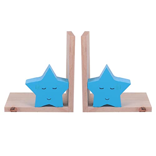 Nacnic Sujetalibros Decorativo Infantil con diseño de Estrellas Azules | Sujetalibros para Niños en Estilo Nórdico | Soportes de Madera para Libros y Estanterías | Book Stand