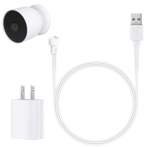 Power Cable with Adapter for Google Nest Cam Outdoor or Indoor Battery-2nd 10ft/3m Flat Weatherproof Outdoor Charging Cable Provide Continuous Power Supply for Your Nest Camera - White