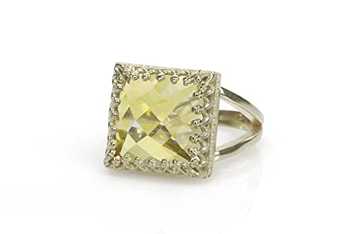 Bague mode argent femme avec quartz citron véritable serti prong pour cadeau bijoux