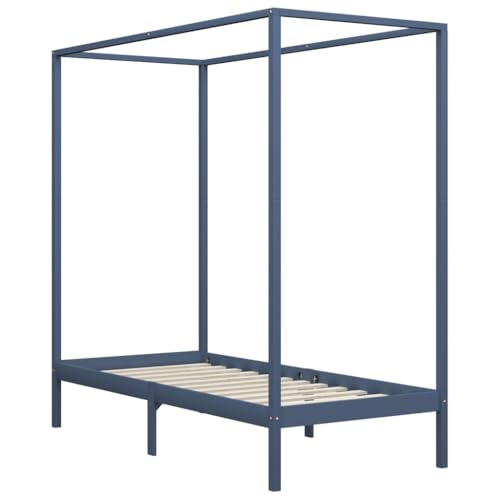 vidaXL Cadre de Lit à Baldaquin Lit Simple Lit Adulte Lit Coffre Sommier à Lattes Chambre à Coucher Maison Intérieur Gris 90x200 cm Bois de Pin Massif