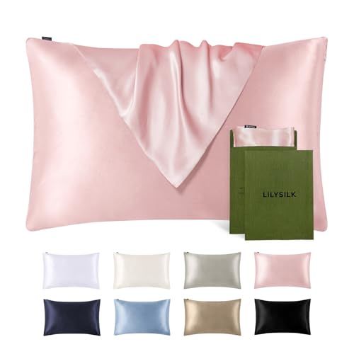 LILYSILK 19 Momme Mulberry Silk Pillowcase, Standard 20''x26'', Rosy Pink