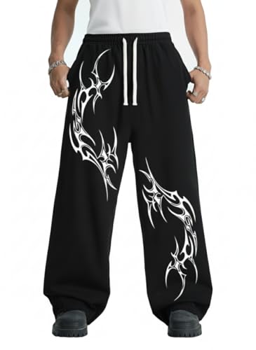 Image of Men's Baggy Track Pants, Baggy Streetwear, Cotton Track Pants, Elastic Waist & Relaxed Fit Bottoms.