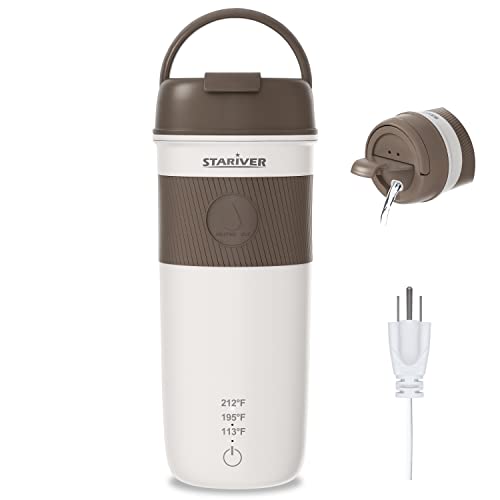Stariver Travel Electric Kettle, 350Ml Portable Electric Tea Kettle Bpa-Free, Small Electric Kettle With 3 Temp Setting, Hot Water Boiler With Keep Warm, 304 Stainless Steel And Fast Boil, White #TOP4