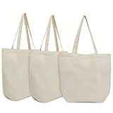 Reusable Canvas Grocery Bags, Non Woven Cloth Tote Bags with Handles for Shopping (16.5 x 19.5 In, 3 Pack)