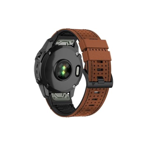 Correa de reloj de silicona y cuero de 26mm 22mm compatible con Garmin TACTIX/DELTA/Enduro/Fenix ​​7X 7 6X 6 5 5X Plus/Epix Pro Gen 2(Brown Black,22mm)