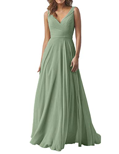 Elegant Mother of Bride Groom Dresses for Wedding Long V-Neck Chiffon Formal Evening Party Gown for Women 2021 Dusty Sage