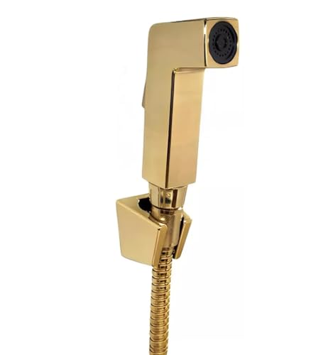 Ducha Higiênica Mangueira 1,2m Completa Quadrado Luxo Com Registro (Dourado)