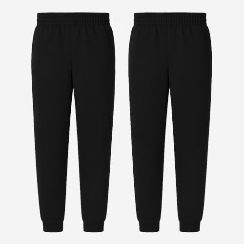 Image of Kids School Joggers 2 Pack – Unisex Fleece Jogging Bottoms for Boys & Girls – Elastic Waist, Soft & Warm – Ideal for PE & School Uniform (UK, Age, 5 Years, 6 Years, Regular, Black)