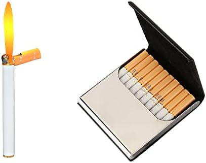 Leather Cigarette Case/Box/Holder with Special Lighter (Including no Gas) Ultrathin Lightweight Exquisite and Portable Carrying (Black)