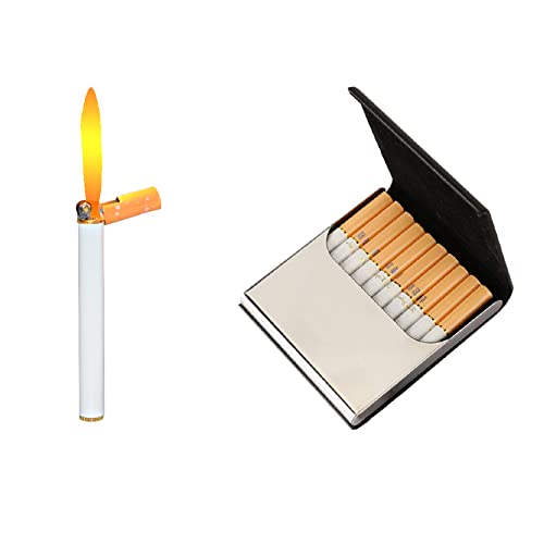 Leather Cigarette Case/Box/Holder with Special Lighter (Including no Gas) Ultrathin Lightweight Exquisite and Portable Carrying (Black)