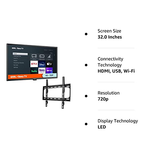 Onn. 100012589 32" 720P Hd Roku Smart Tv Includes Wall Mount 2020 Model (No Leg Stands) (Renewed) #TOP7
