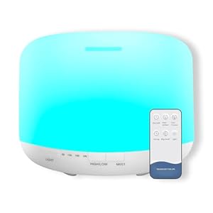 Difusor de aceites Esenciales de 500 ml con 7 LED de Colores, humidificador y purificador de Aire, función aromaterapia, con Mando a Distancia y medidor