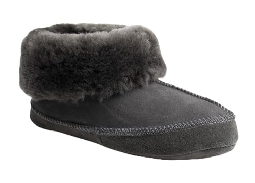 Reissner Lammfelle | Engel Hausschuhe Norway | Hüttenschuh | Veloursleder | Innenfutter echtes Merino Lammfell | weiche Ledersohle | Silber grau 39