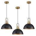 ALAISLYC Black Pendant Lights Kitchen Island Industrial Adjustable Height Vintage Farmhouse Dome Hanging Light Fixtures for Barn, Dining Room 3 Packs