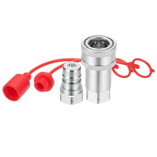 Image of PATIKIL 3 /8 inch NPT ISO-A Hydraulic Quick Disconnect Coupling, 1 Set Flat Face Hydraulic Quick Connect Coupler with Dust Caps Quick Release Coupling Set