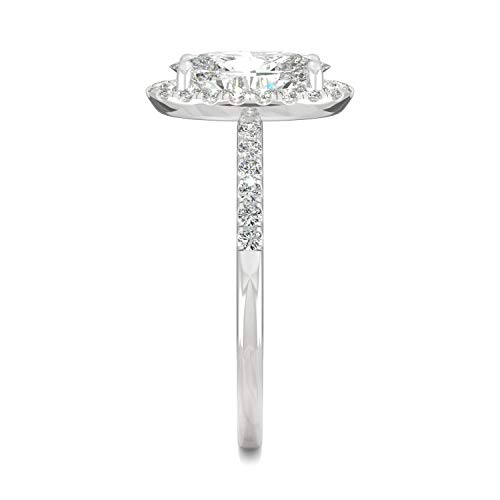 14K White Gold Moissanite By Charles & Colvard 10X6Mm Elongated Oval Halo Ring-Size 5, 2.62Cttw Dew #TOP4
